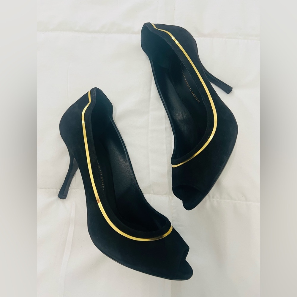 Giuseppe Zanotti Designer Womens Open Toe Pumps With Gold Accent Size US 10/IT40 - Picture 6 of 9